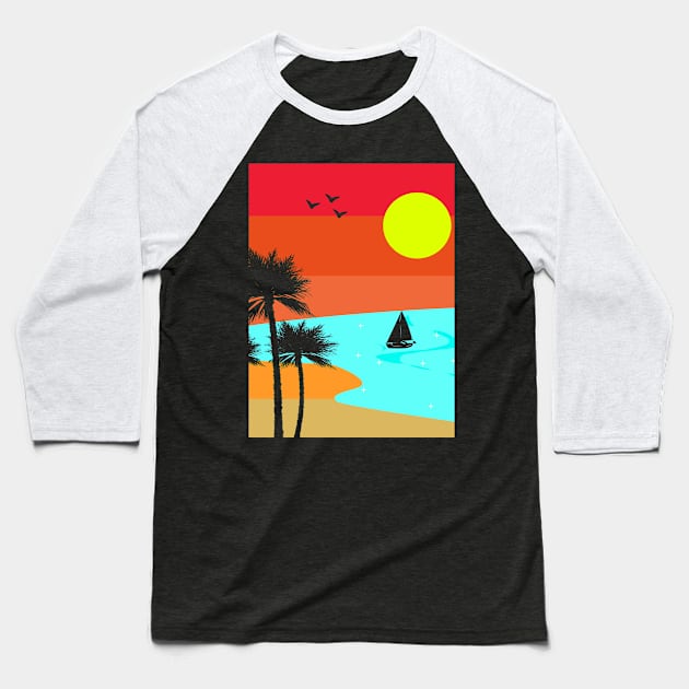 Cool Minimalistic Beach Retro Sunset Design Baseball T-Shirt by vnteees1